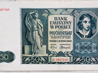 Banknot Polska GG Okupacja 50 Złotych zł 1941 rok r. Seria D Stan I UNC -1