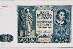 Banknot Polska GG Okupacja 50 Złotych zł 1941 rok r. Seria D Stan I UNC 