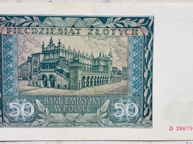 Banknot Polska GG Okupacja 50 Złotych zł 1941 rok r. Seria D Stan I UNC -2