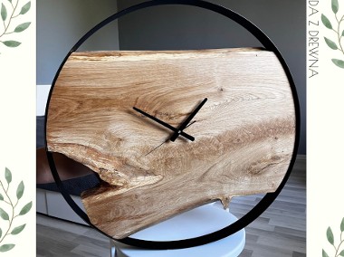 Drewniany zegar ścienny w stalowej obręczy - na zamówienie-1