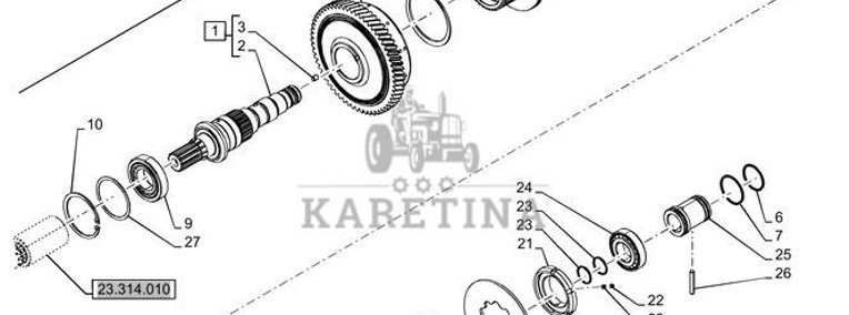 New Holland T6070 Wałek 12t x 29.2mm id/26t x 50mm id, 283mm l 5195111-1
