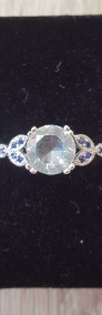 Nowy pierścionek srebrny kolor posrebrzany biała cyrkonia niebieskie retro styl-4