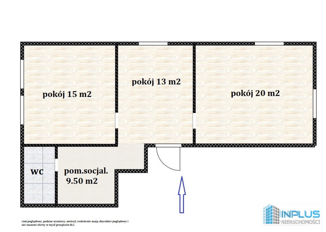 Biuro, 3 pokoje, aneks kuch, wc - Widok 2