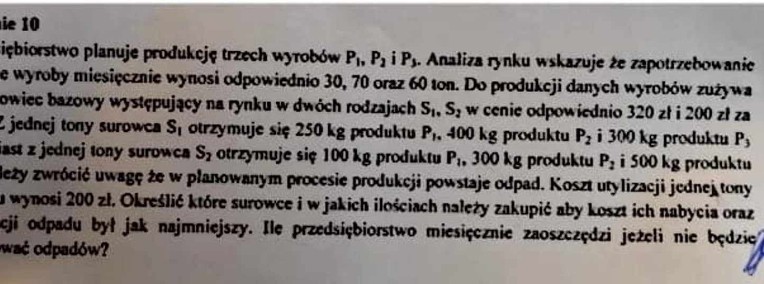 "Minimalizacja kosztu zakupu surowca i utylizacji odpadu" - Zestaw 1 rozwiązań-1