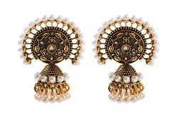Kolczyki boho bohemian złoty kolo perełki jhumki jhumka orientalne indyjskie
