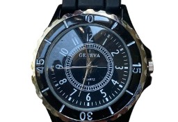 Męski czarny zegarek Geneva z gumowym paskiem