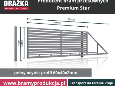 PREMIUM STAR - brama przesuwna 142x400, poziome profile 100x20 – ocynk-1