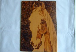 Głowa konia - grafika wypalana na drewnie (na sklejce) 21x30 cm PRL