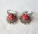 Kolczyki duże boho indyjskie jhumka czerwone kolor srebrny Bollywood duże