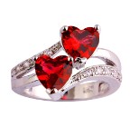 Nowy pierścionek srebrny kolor czerwone cyrkonie serca serduszka