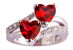 Nowy pierścionek srebrny kolor czerwone cyrkonie serca serduszka