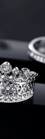 Nowe pierścionki komplet zestaw korona tiara srebrny kolor białe cyrkonie-3