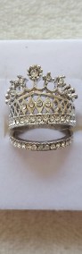Nowe pierścionki komplet zestaw korona tiara srebrny kolor białe cyrkonie-4