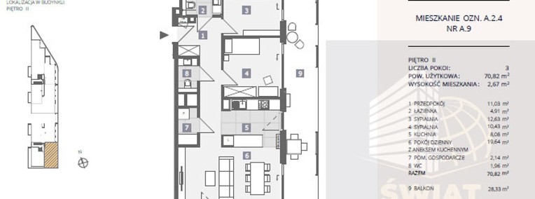 Wykończony apartament Dąbie 3 pokoje z balkonem-1