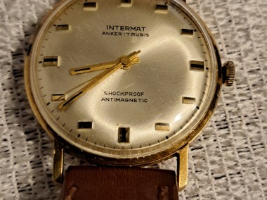 Złoty zegarek Intermat,  próba 585 . Sprawny -1