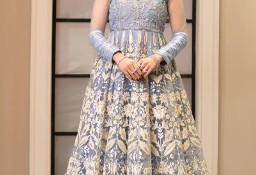 Niebieska suknia balowa S 36 kwiaty floral księżniczka królowa zima orient
