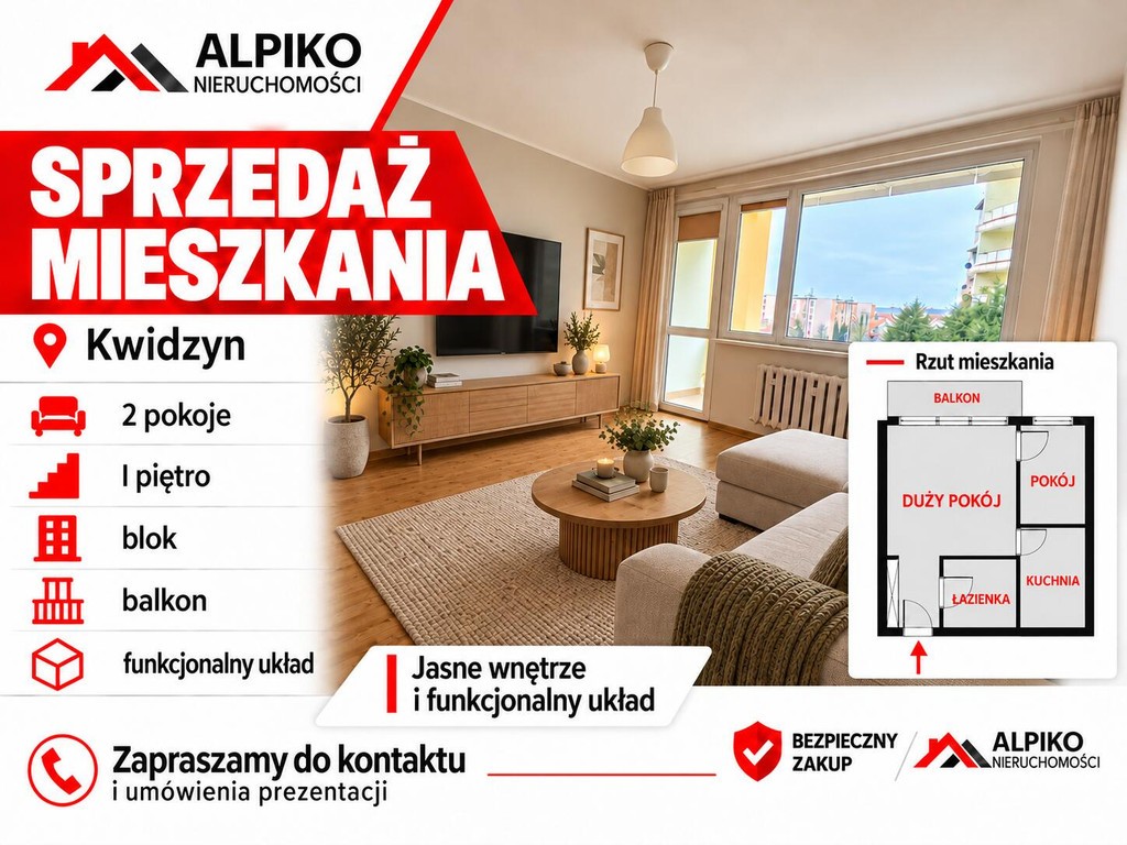 Mieszkanie na sprzedaż, 2 pokoje, 34 m², Kwidzyn