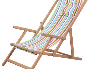 vidaXL Składany leżak plażowy, tkanina i drewniana rama, wielokolorowy 43998-1