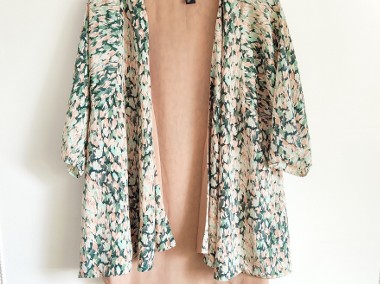 Narzutka wdzianko H&M 36 S wzór zielony zieleń beż łosoś retro vintage kimono-1