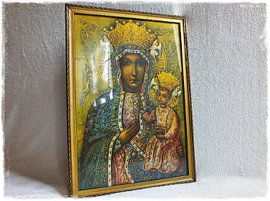 Stary Obraz Matki Boskiej z dzieciątkiem w złoconej ramie-1