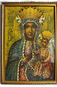 Stary Obraz Matki Boskiej z dzieciątkiem w złoconej ramie-2