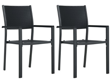 vidaXL Krzesła ogrodowe, 2 szt., czarne, plastik stylizowany na rattan 47889-1