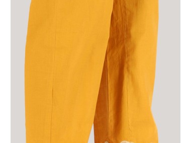Nowe spodnie indyjskie M 38 salwar szarawary bawełniane żółte musztardowe haft-1