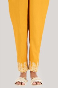 Nowe spodnie indyjskie M 38 salwar szarawary bawełniane żółte musztardowe haft-2