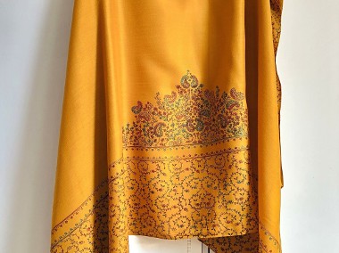 Duży szal orientalny indyjski haftowany haft żółty musztardowy paisley floral-1