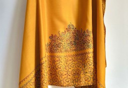 Duży szal orientalny indyjski haftowany haft żółty musztardowy paisley floral