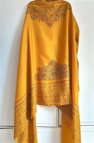 Duży szal orientalny indyjski haftowany haft żółty musztardowy paisley floral-2