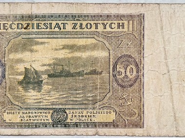 Banknot Polska PRL 50 Złotych zł 1946 rok Seria C Stan III- VF- Żaglowiec -2