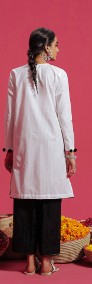 Nowa tunika indyjska S 36 biała bawełna w paski czarny haft kameez kurta kurti-3