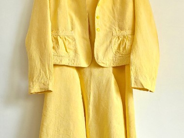 Żółty komplet sukienka marynarka 40 L retro len lniany kurtka lato elegancki-1