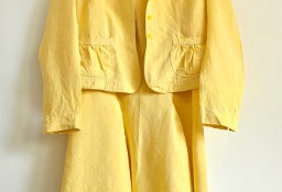 Żółty komplet sukienka marynarka 40 L retro len lniany kurtka lato elegancki