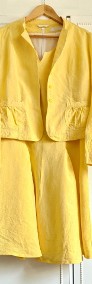 Żółty komplet sukienka marynarka 40 L retro len lniany kurtka lato elegancki-3