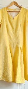 Żółty komplet sukienka marynarka 40 L retro len lniany kurtka lato elegancki-4