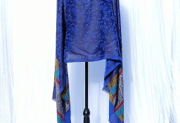 Duży szal niebieski granatowy kolorowy etno boho hippie orient stole shawl