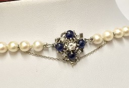 NASZYJNIK z białych pereł PERŁY Lapis Lazuli DIAMENTY 0.15ct BIAŁE złoto 50