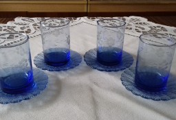 Szklanki z niebieskiego szkła ze szlifem, Vintage, do sprzedania