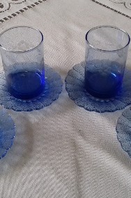 Szklanki z niebieskiego szkła ze szlifem, Vintage, do sprzedania-2