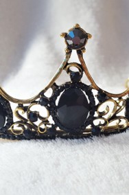Nowa korona diadem tiara złoty kolor czarne kamienie królowa księżniczka bal-2