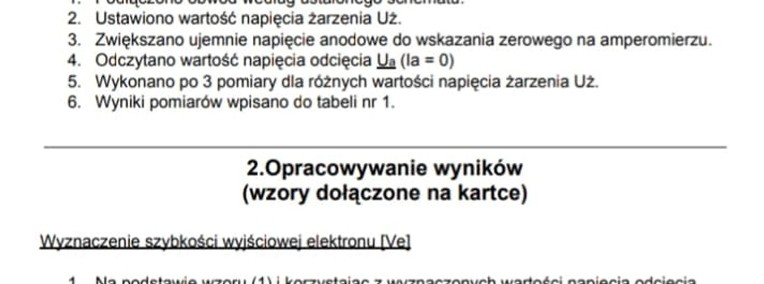 Wyznaczanie szybkości wyjściowej  elektronów-1