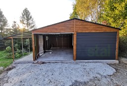 Garaż drewnopodobny z wiatą garaże premium 6x5 6x6 6x5,8 5x6 4x5 4x6 5x5 orzech