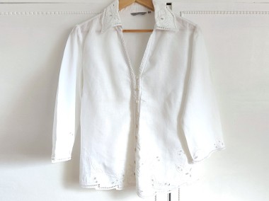 Lniana koszula Per Una M&S L 40 biała folk retro boho cottagecore cottage len-1