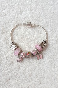 Nowa bransoletka modułowa srebrny różowy kolor beads koraliki kwiaty motyl-2