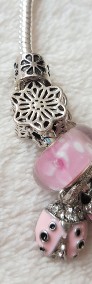 Nowa bransoletka modułowa srebrny różowy kolor beads koraliki kwiaty motyl-3