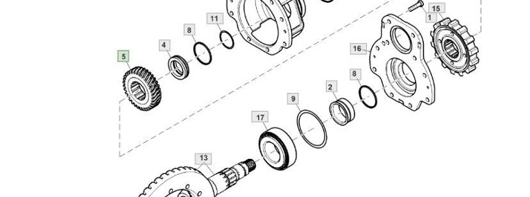 John Deere 6230 6250 - wałek zębaty i koło zębate AL223473-1