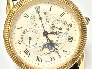 TOURNEAU Moonphase Triple Calendar FAZY KSIĘŻYCA Zegarek męski POZŁACANY-1