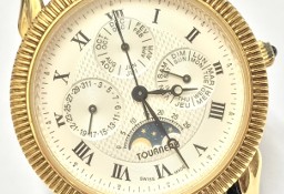 TOURNEAU Moonphase Triple Calendar FAZY KSIĘŻYCA Zegarek męski POZŁACANY